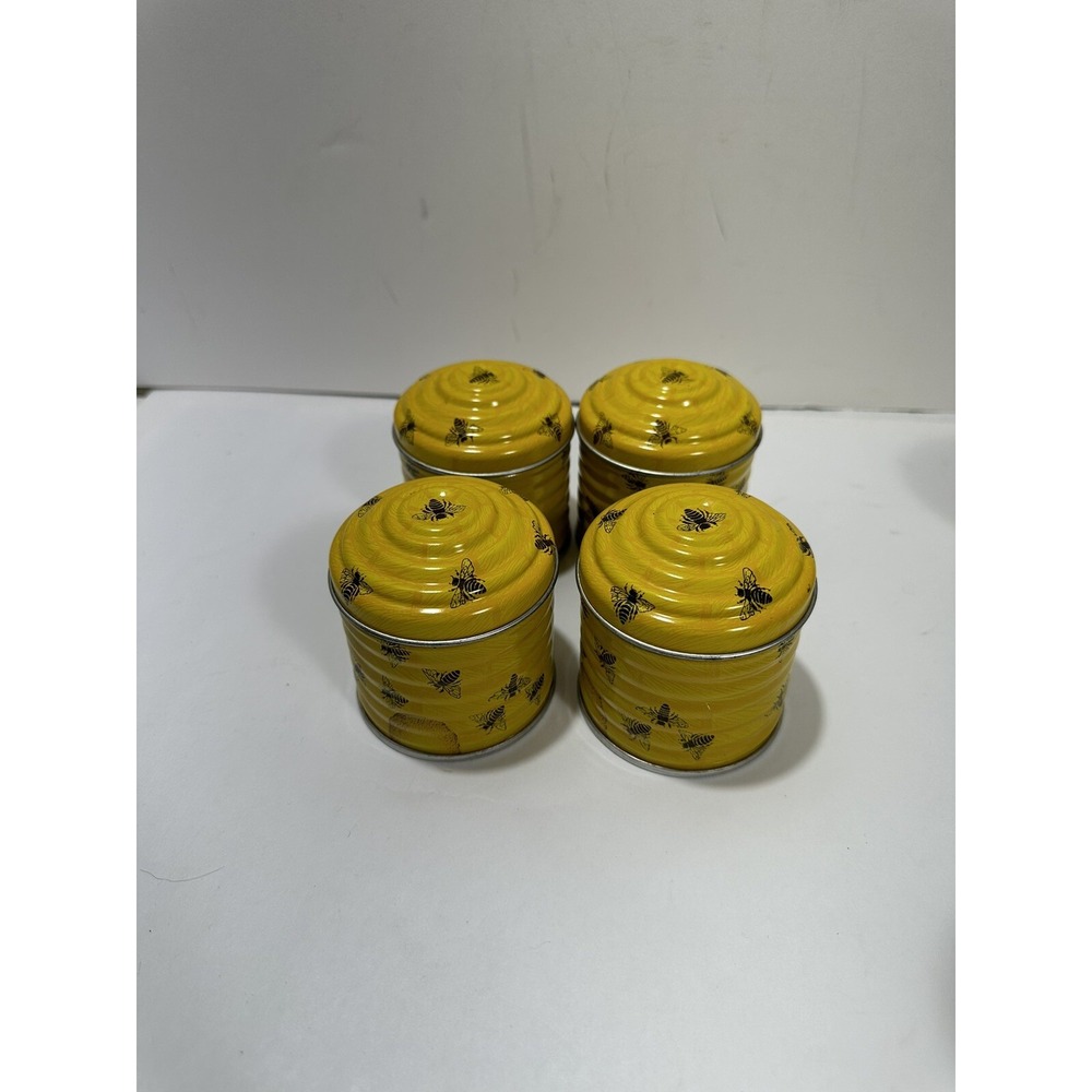 Vintage Beehive Bee Yellow Tin Candle Set Of 4 Switzerland Williams Sonoma Rare